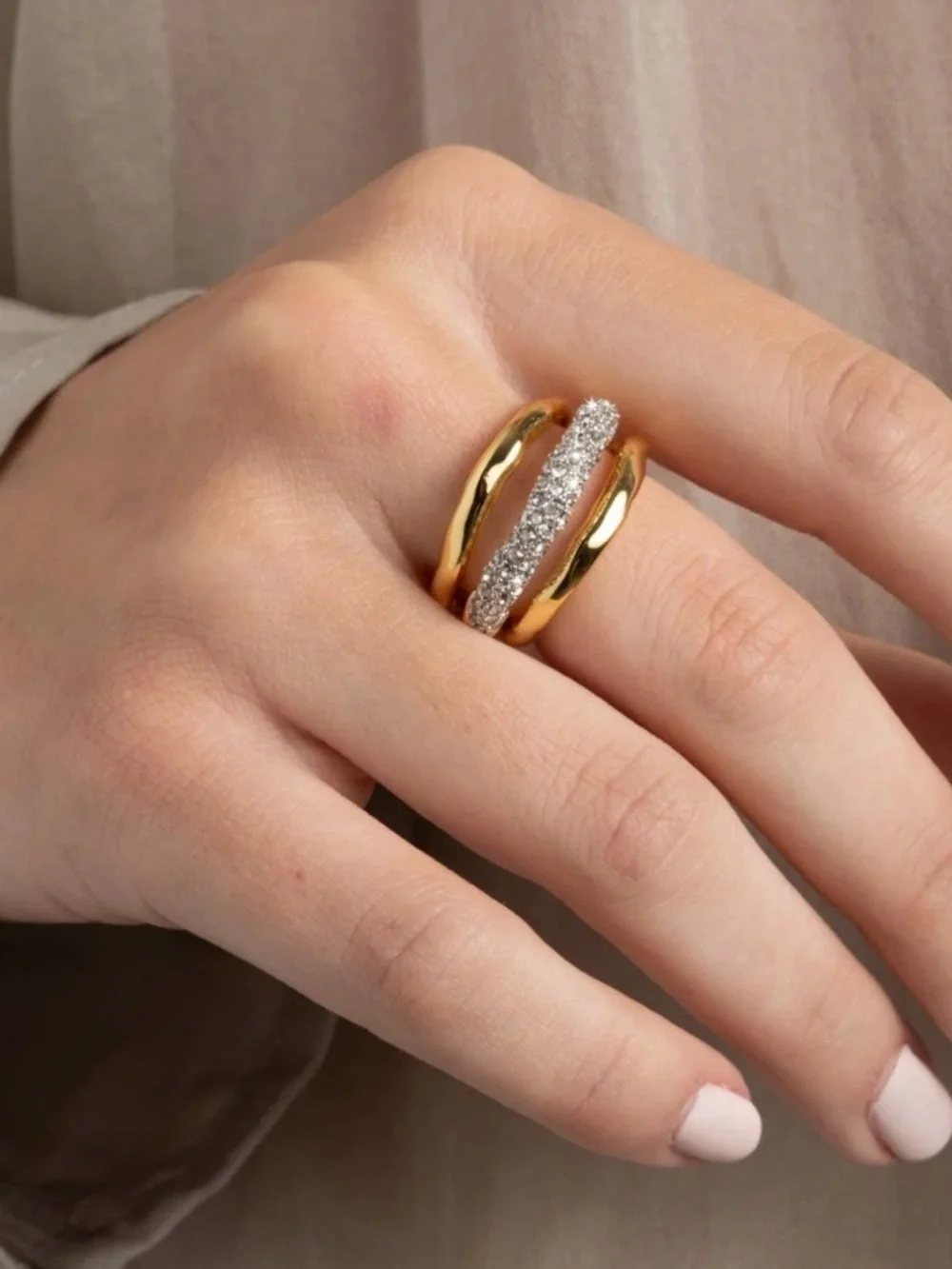 ALEXIS BITTAR Crystal Orbiting Ring Size Solanales Gold Clear Crystal JL19
